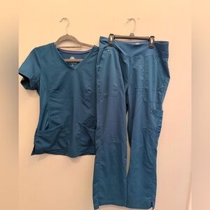 healing hands Teal Blue Scrub Top & Pants Set